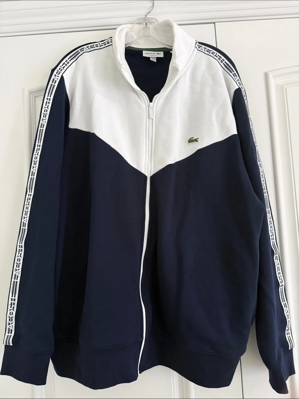Lacoste Men’s Navy and White Zip-Front Track Jacket